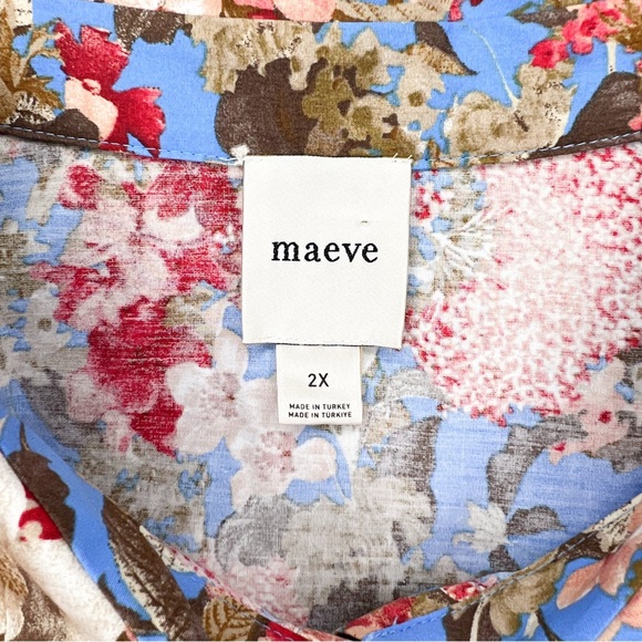 Maeve Lantern-Sleeve Blouse Blue Red Floral Button Front Short Sleeve Boxy sz 2X - Picture 6 of 8